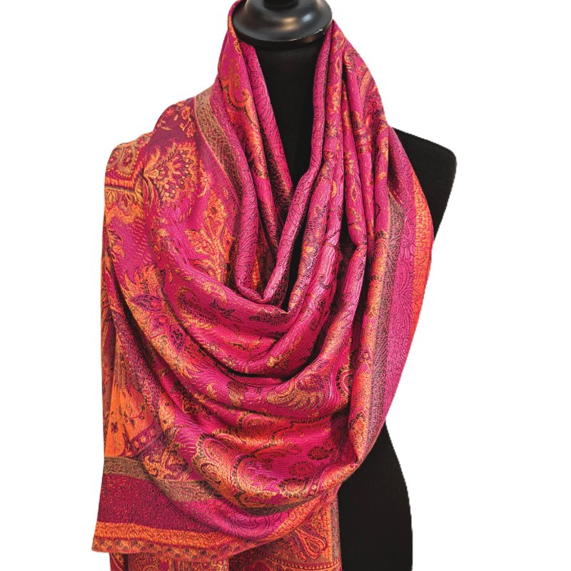 Etole en Soie Jacquard Magenta - 70x190 cm