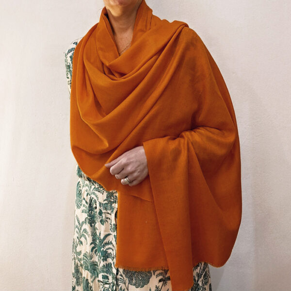 Etole Pashmina Orange Brûlée portée drapée